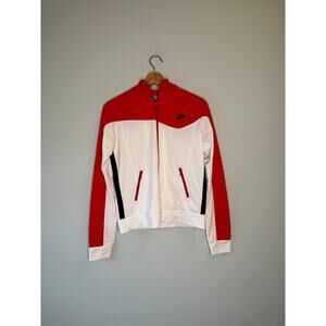 Nike Red and White Retro Track Jacket with Black Accent